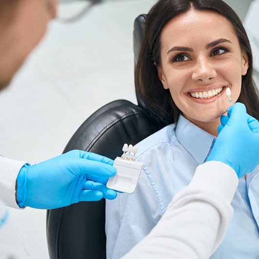 A woman getting a dental crown
